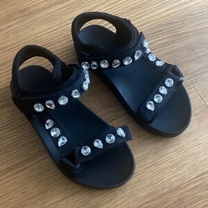 Monnalisa Girl Rhinestone Crystal Sparkle Black Sandals Size EUR 35